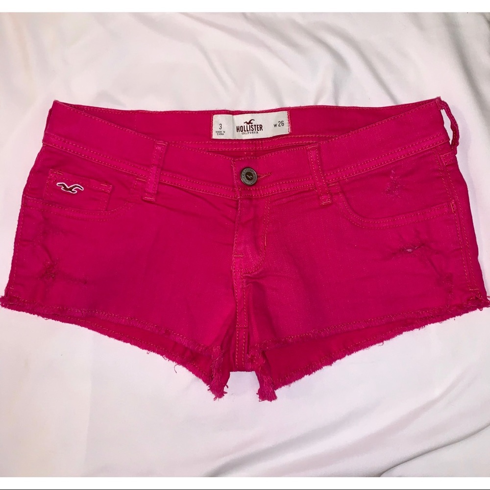 Hollister Distressed Magenta Denim Shorts